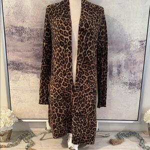 Saks Fifth Avenue CASHMERE Leopard Print Open Front Cardigan size small